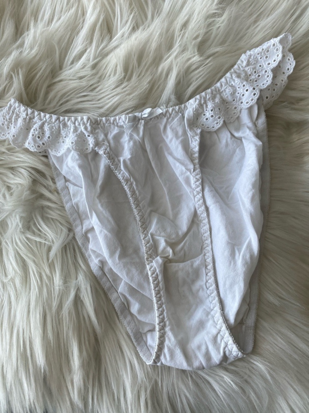 Victoria’s Secret vintage Cottagecore White Eyelet Trim High-Cut Brief